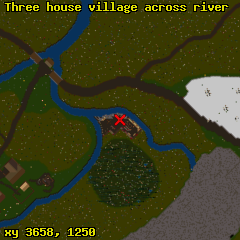 Three house village across river